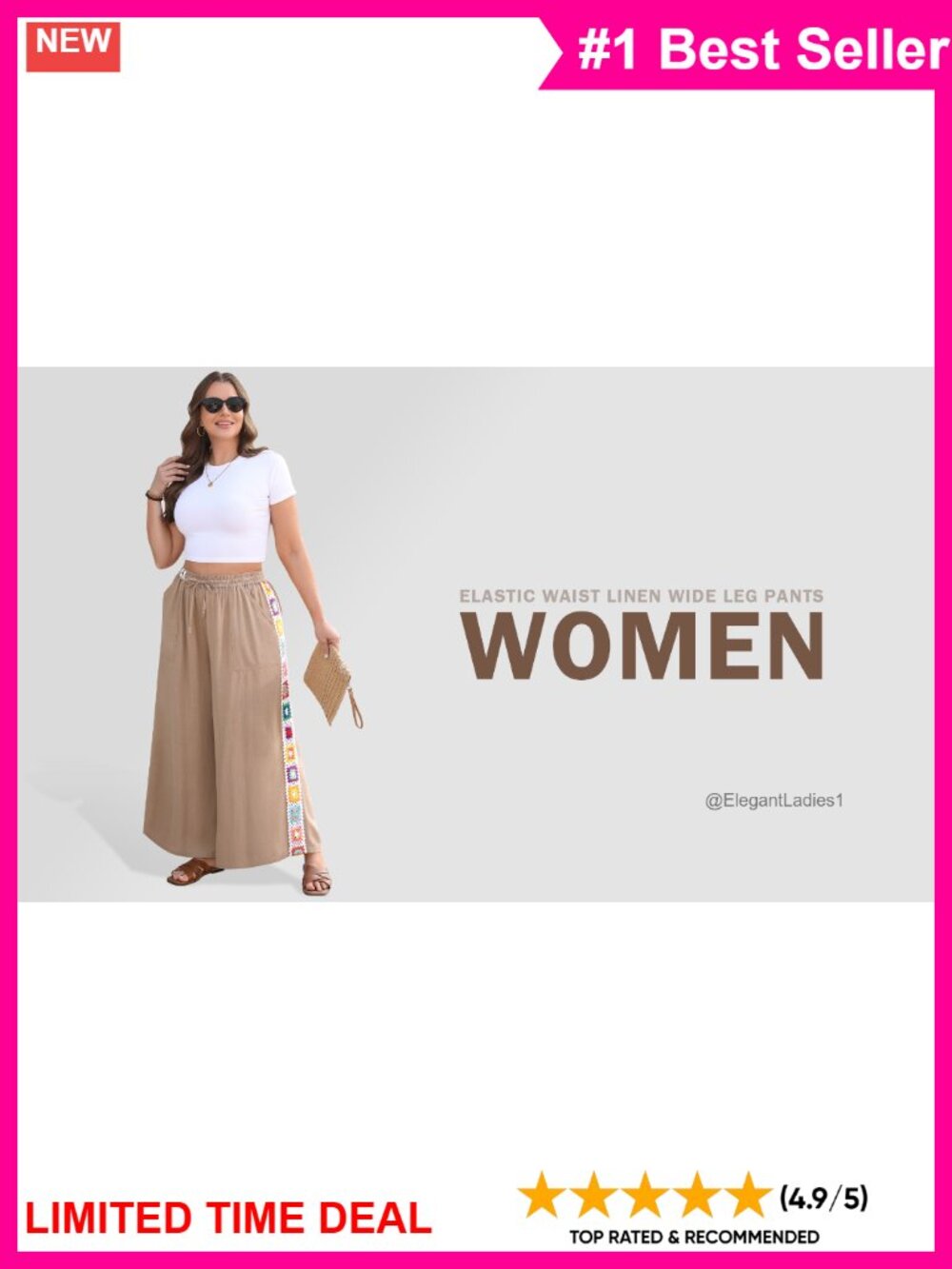 Wide Leg Linen Blend Palazzo Pants Crochet Trim Drawstring - Picture 6 of 6